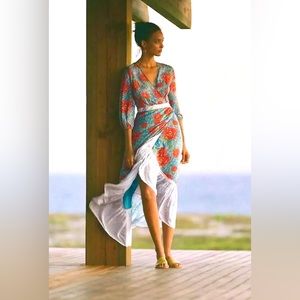 Anthropologie x Farm Rio Long Sleeve Susanne Wrap Midi Dress/ Size XS